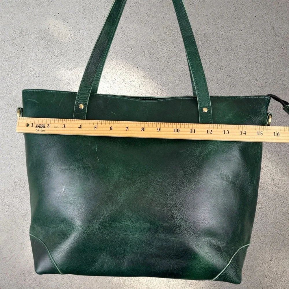 Montana Hudson Eva Leather Green Zip Tote Laptop Bag w/ Shoulder Strap